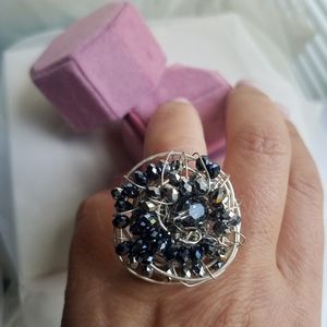 Swarovski Elements Metallic Blue Crystal Statement Ring Handmade NEW